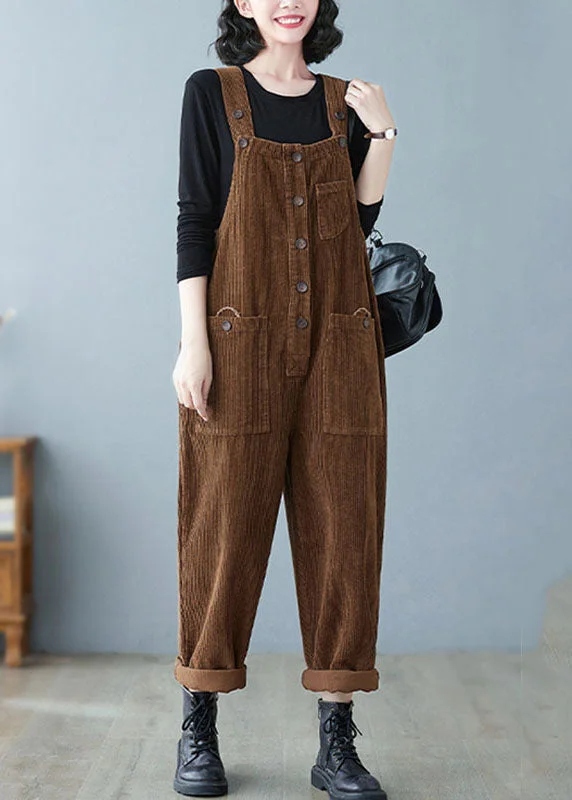 women's jumpsuits for maternity wearRetro Coffee Pockets Thick Corduroy Jumpsuit Fall