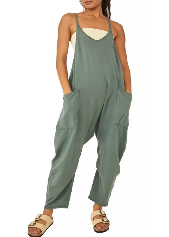 women's jumpsuits for everyday wearModern Green V Neck Patchwork Solid Jumpsuit Summer