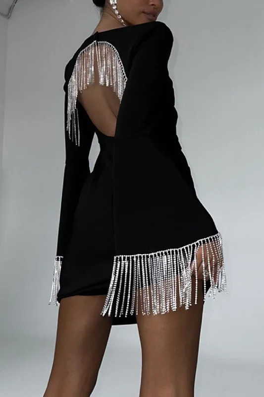 sleek mini Mimi dresses for modern styleRhinestone Fringe Backless Mini Dress