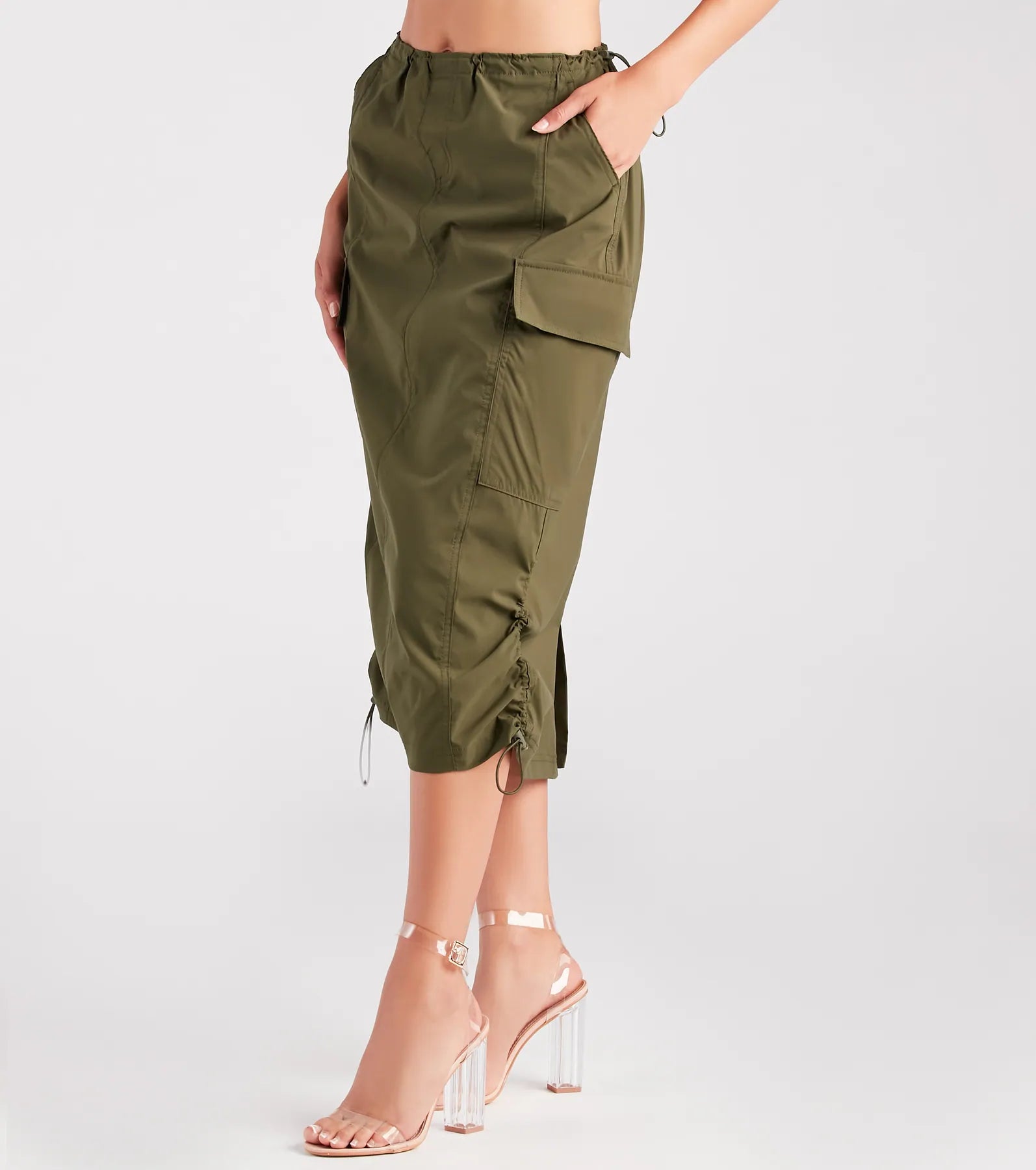 women's formal skirtsShe's A Trendsetter Nylon Parachute Midi Skirt