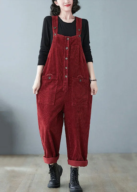 women's jumpsuits for runningChic Mulberry Slash Neck Cozy Corduroy Jumpsuits Fall