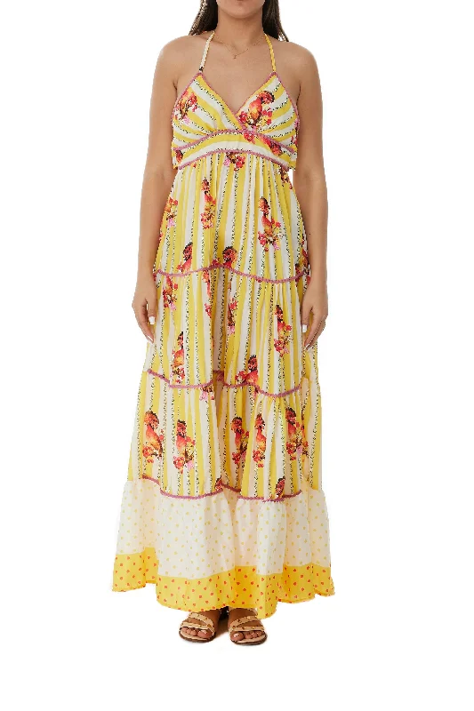 women's bespoke dresses406 Floral Yellow Long Dress