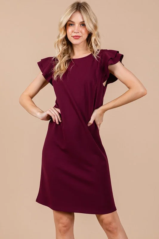 women's glam dressesBurgundy Ruffle Dress