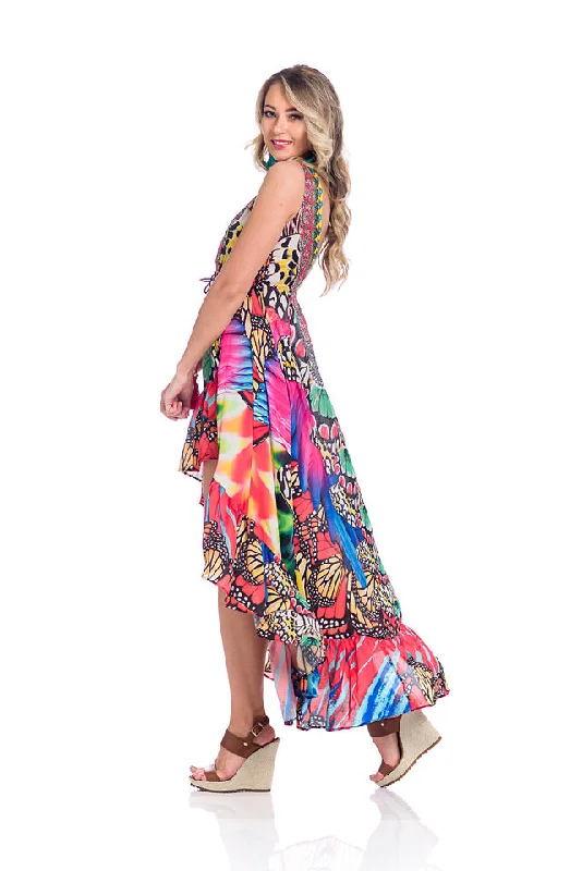 women's high-low dresses661 High Low Silk Dress