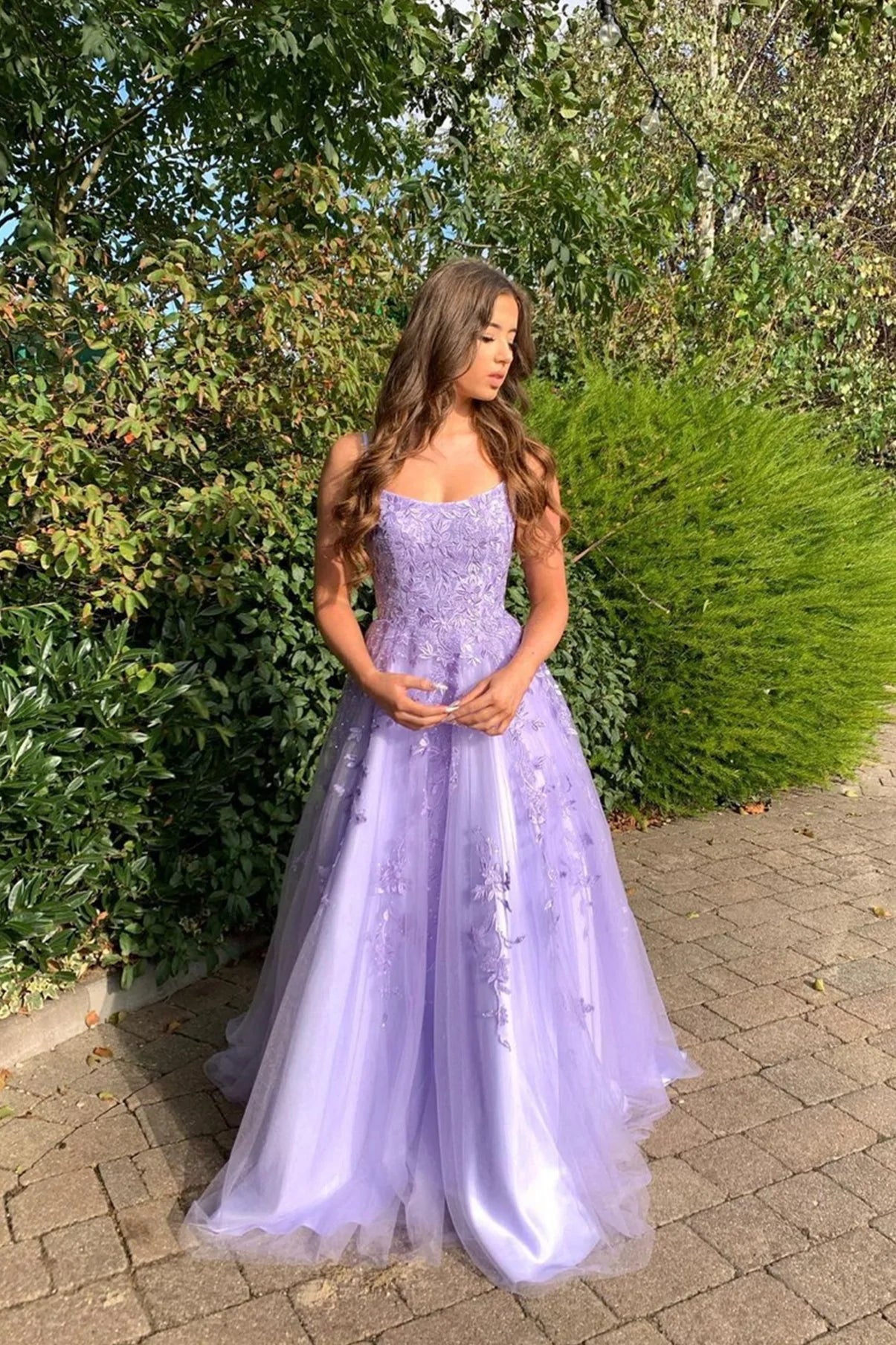 tulle prom dressesA Line Long Lace Lilac Corset Prom Dresses 2025 Floor Length Formal Dress