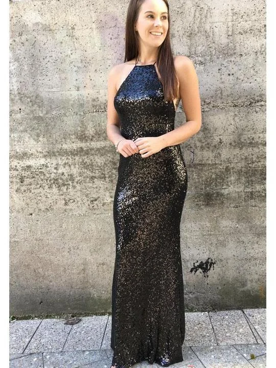 spaghetti strap prom dressesBlack Sequin Sheath Prom Dresses, Long Prom Dresses, Simple Prom Dresses