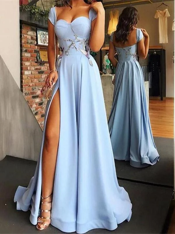 sparkly prom dressesCap Sleeves Lught Blue Double FDY Prom Dresses, Appliques Prom Dresses, Prom Dresses