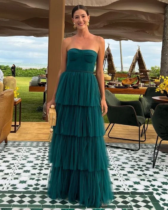 prom dresses with sheer overlaysCheap Dark Green Long prom dresses Straples Formal Gown