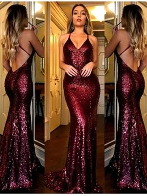 vintage prom dressesCross Back Burgundy Sequin Prom Dresses, Mermaid Prom Dresses, Affordable Prom Dresses