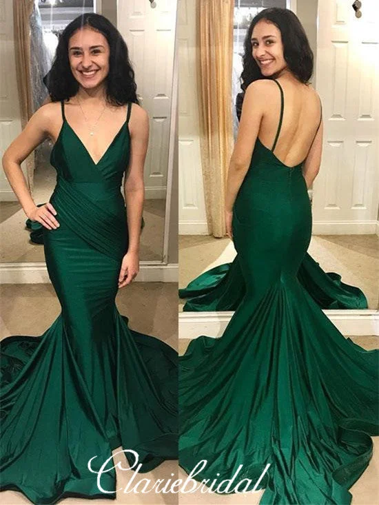 prom dresses for summerEmerald Green Elastic Satin Mermaid Prom Dresses, Popular Prom Dresses, Prom Dresses