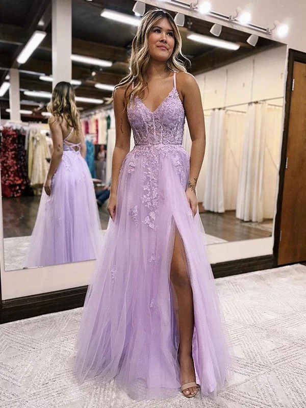 prom dresses with illusion panelsFloor Length Violet Purple Corset Lace Prom Dresses 2025 A Line Graduation Dress