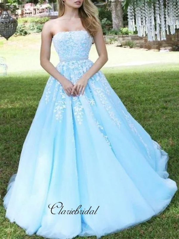 plus-size prom dressesGorgeous Strapless Lace Prom Dresses, A-Line Beaded Elegant Prom Dresses