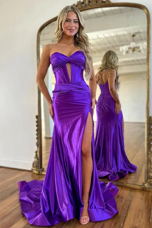 beaded prom dressesNew Strapless Corset Purple Prom Dresses UK with Keyhole