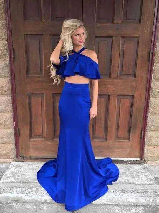 empire waist prom dressesOff Shoulder Royal Blue Mermaid Prom Dresses, Elastic Satin Prom Dresses, Prom Dresses