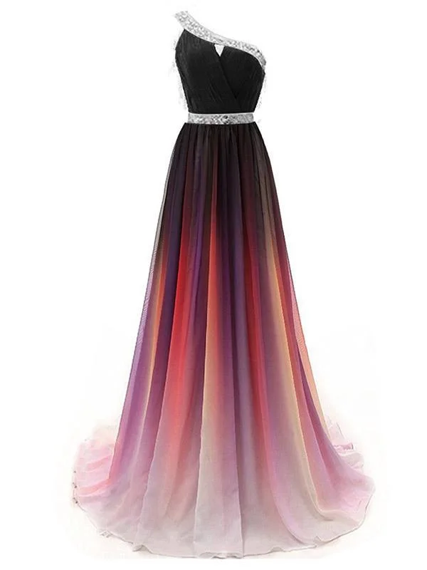 prom dress alterationsOne Shoulder Beaded Gradient Chiffon Prom Dresses, Newest Prom Dresses, Prom Dresses