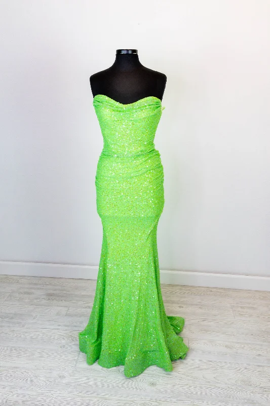 prom dresses with lace appliquésProm Dress 32092 | Neon Green