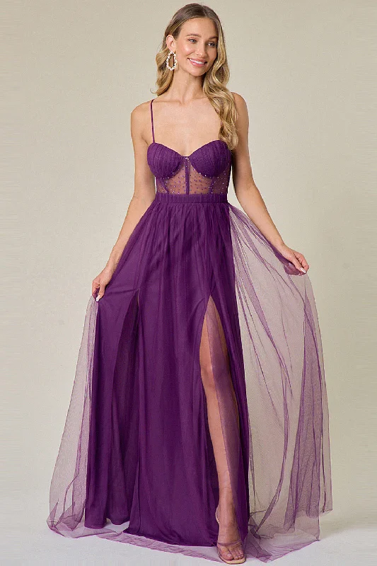 thigh-high slit prom dressesProm Dress MF21081 | Eggplant