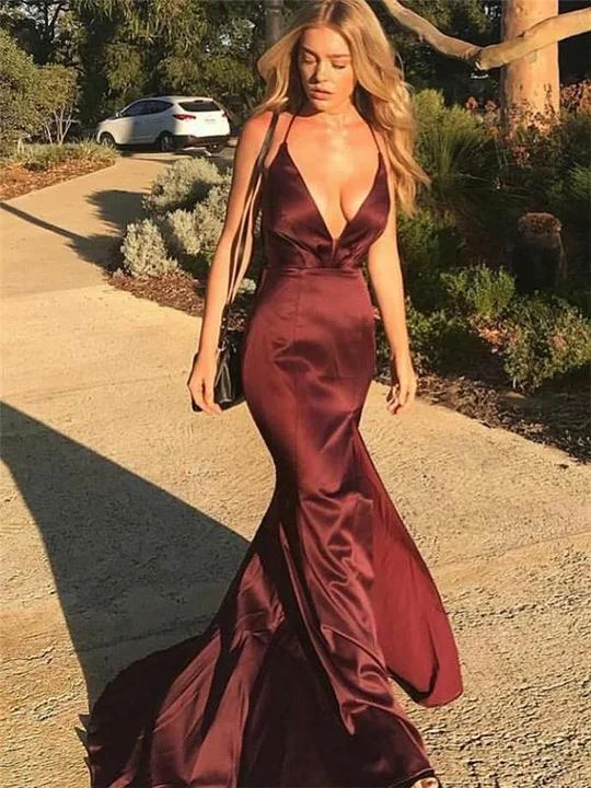 silk prom dressesSexy Maroon Elastic Satin Prom Dresses, Long Prom Dresses, Popular Prom Dresses