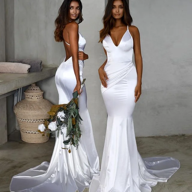 ready-to-wear prom dressesSimple Floor Length Sleeveless V Neck White Prom Dresses