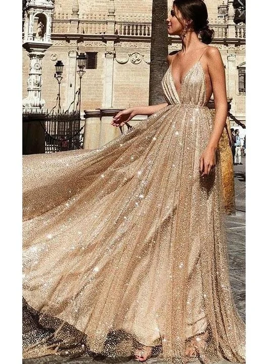 prom dresses for pear shapesSpaghetti Long A-line SHiny Sequin Tulle Prom Dresses, Long Prom Dresses