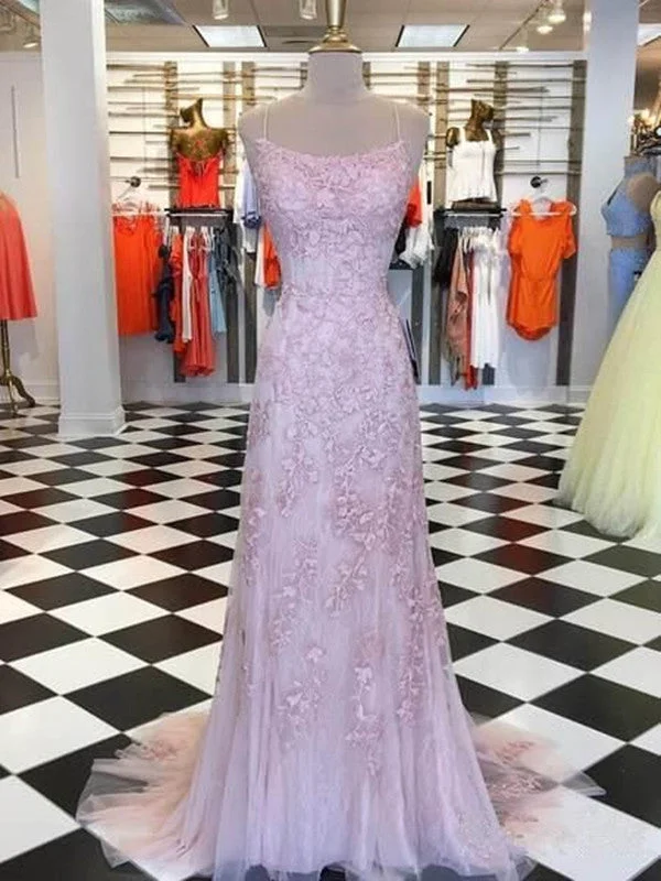 prom dresses with sequin detailingSpaghetti Strap Long Prom Dresses 2019, Elegant Lace Prom Dresses