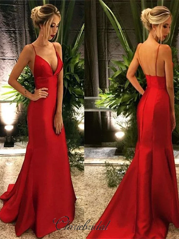 lace prom dressesSpaghetti Strap Satin Prom Dresses Long, Cheap Prom Dresses 2019