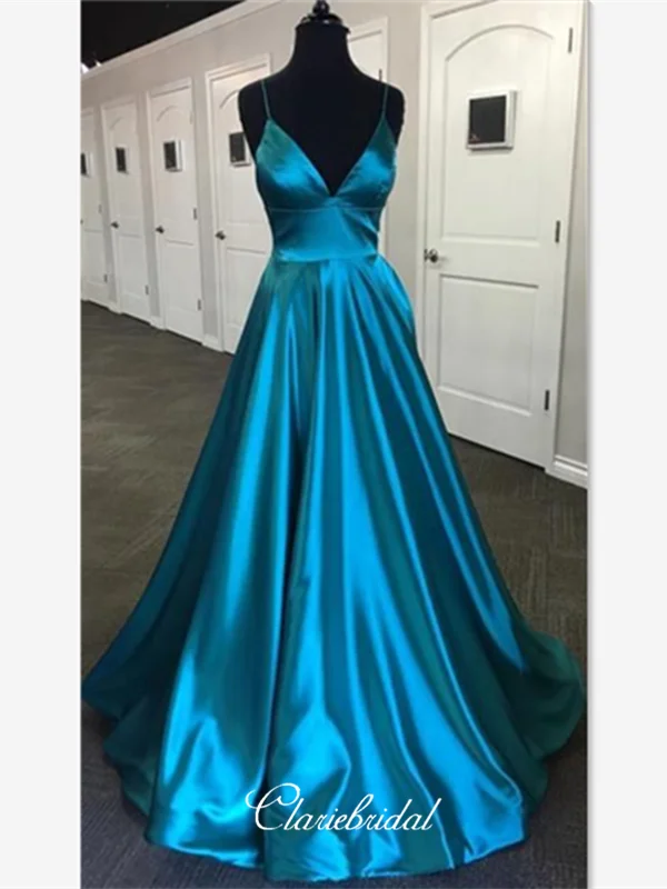 mermaid prom dressesSpaghetti Strap V-neck Sexy Prom Dresses, A-line Cheap Prom Dresses